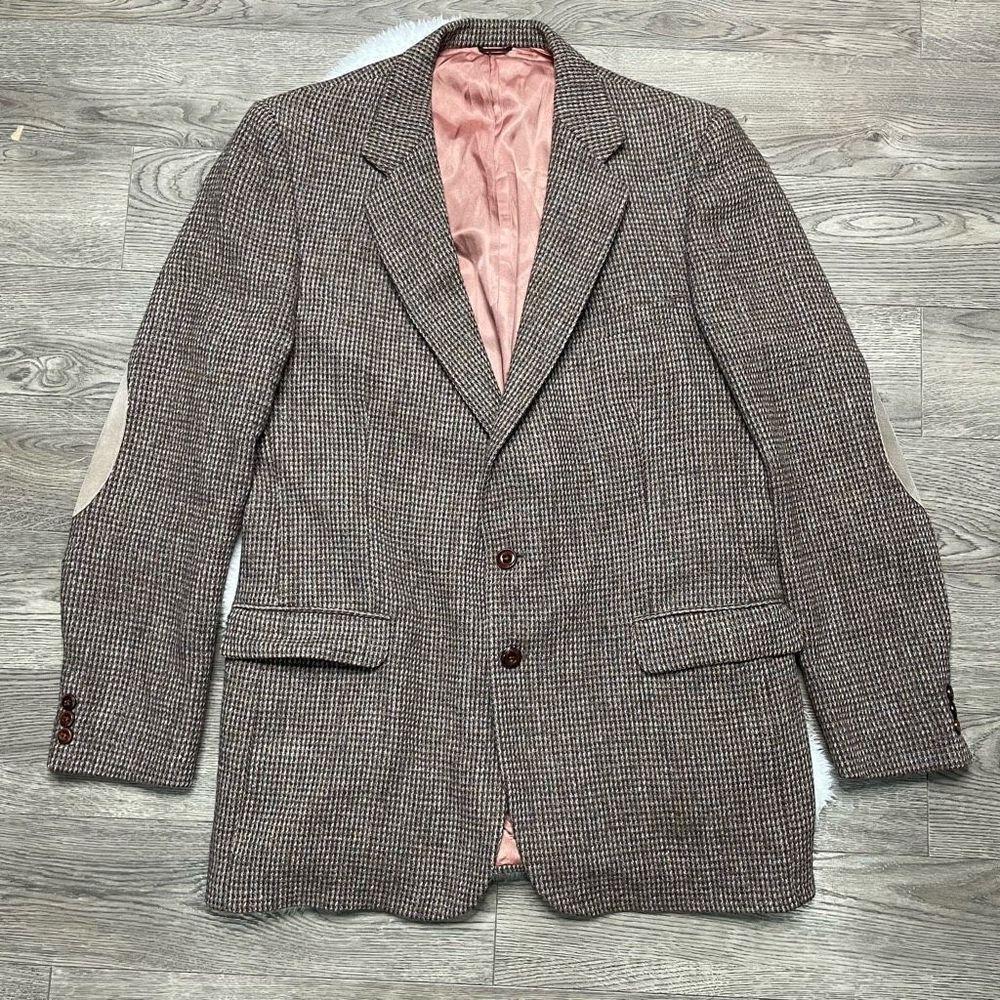 Harris Tweed 2 Button Blazer Sport Coat Jacket Size 44 Elbow Patches